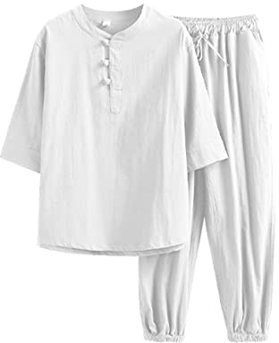 Générique Tenues de Tai Chi Vêtements de Tai Chi Uniforme de Kung Fu pour Femmes Ensemble d'arts Martiaux en Coton et Lin Pantalon à Manches Courtes Uniforme de méditation Zen