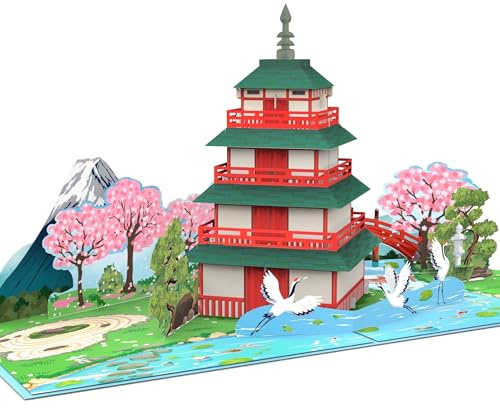 MOKIO® Biglietto Auguri Pop-Up – Giappone – Biglietto di compleanno 3D per un viaggio in Giappone, Biglietto di auguri con giardino giapponese