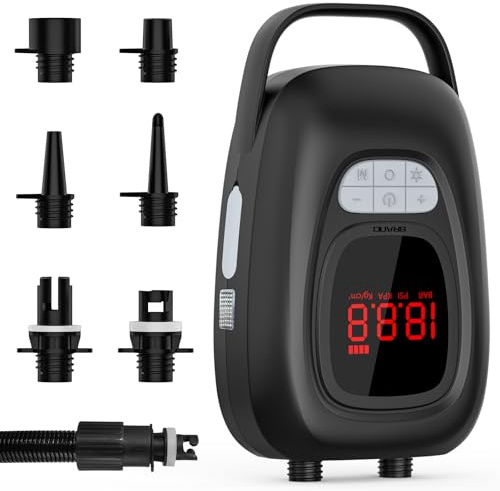 Teoryieer Electric SUP Pump 20 PSI – 2 Stage Dual Mode with 6×2500mAh Battery, Inflates 8-10 SUPs, LED-SOS & Auto-Stop – Portable Air Pump for Stand Up Paddle Board, Kayak, Inflatable Boat, Camping