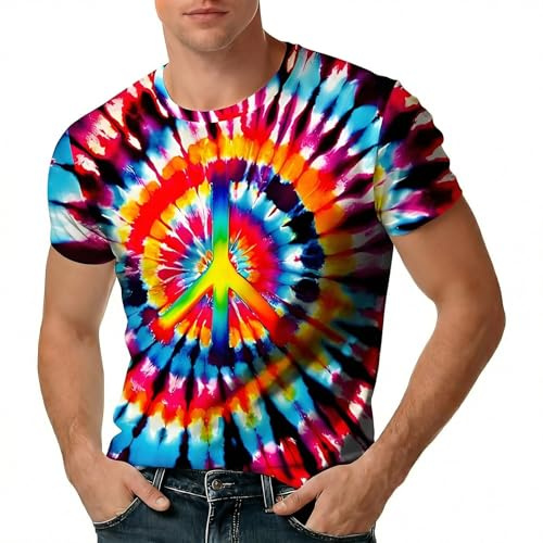 Generico Maglietta Unisex Batik – Tie-Dye – Magliette Colorate per Uomo e Donna – Abbigliamento Hippie – Maglietta Neon in Cotone