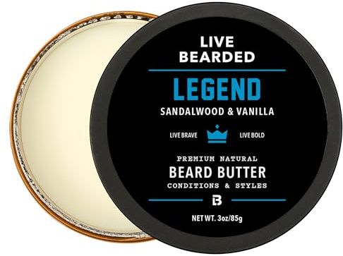 Live Bearded Beard Butter, 3 fl oz - Made in the USA - All-Natural Leave-in Conditioner and Softener with Shea | Legend Scent - Sandalwood, Vanilla