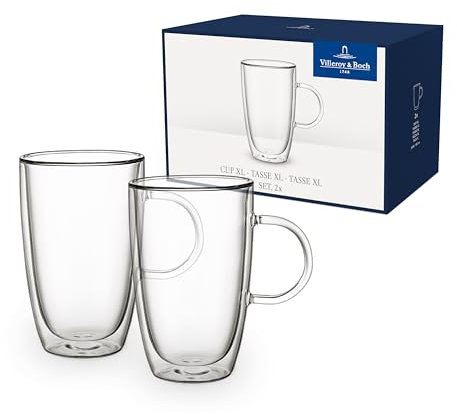 Villeroy & Boch – Artesano Hot & Cold Beverages Doppelwandige Gläser Set 2 teilig, Kaffeebecher, Tassen, Becher, Heißgetränkebecher Groß, Teetassen, Teegläser Mit Henkel, Glastassen, Borosilikatglas