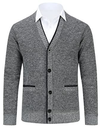 Allthemen Cardigan Homme à col en V Cardigan à Boutons doublé Pull Chaude épais Veste de Transition Gris Clair XL