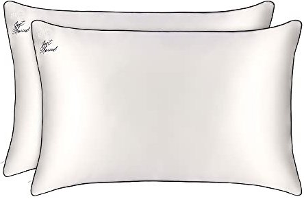 SLIP 22 Momme Seidenkissenbezug Just Married 2er Set in 51 x 76cm - aus 100% Maulbeer Seide, mit Reißverschluss, atmungsaktiv, ideal für Allergiker, Weiß