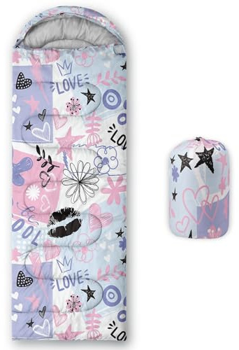 HOSIMA Saco de dormir con grafiti para clima frío, para adultos, niñas y niños, impermeable, para hombres, cálido, camping, senderismo, actividades al aire libre, viajes, caza, bolsa de compresión