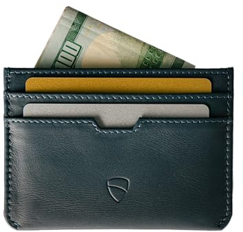 Vaultskin MOORGATE Slim Card Holder - Minimalist Leather Wallet, RFID Blocking Sleeve, Fits Front Pocket, for Men and Women (Midnight Navy)