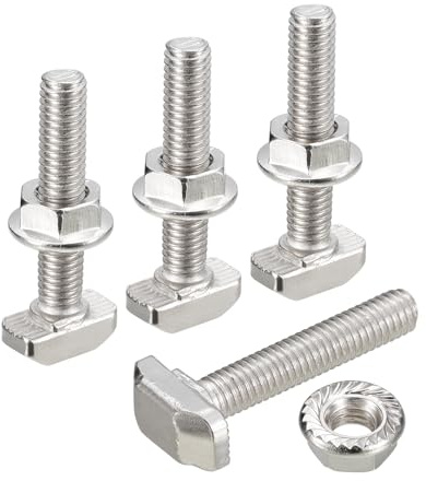 sourcing map M6x35mm T Slot Drop-in Bolt and M6 Hexagon Flange Nut Set, 20 Sets Hammer Head T-Bolt T Shape Stud Sliding Screw for 30 Series Aluminum Profile