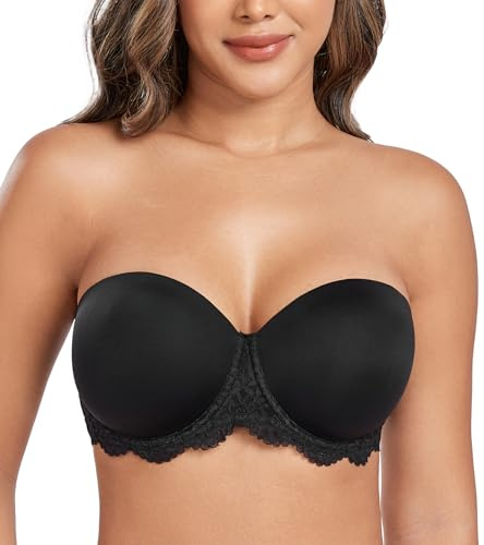 DotVol Women's Full Figure Strapless Bra Underwire Contour Back(Black,38DD)