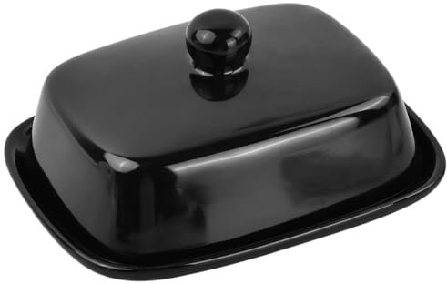 Dokeno Mantequera de Cerámica, Mantequillera de Porcelana con Tapa y Mango, Caja de Mantequilla, Mantequillera para Frigorífico, Apto para Lavavajillas, para Todo Tipo de Mantequilla (Negro, M)