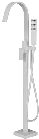 BERNSTEIN - Robinet Mitigeur Baignoire sur pied en Laiton Blanc mat 116cm + Douchette & Flexible 1,5m, Design Moderne + Cartouche céramique - NT3311 2.0