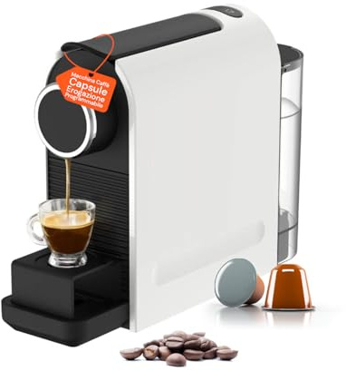 Wintem - Macchina Caffè da 1400W con Pressione 20 Bar Compatibile Capsule Standard, Serbatoio da 0,5L, Erogazione Programmabile e Spegnimento Automatico per Caffè Espresso Cremoso e Veloce Bianca