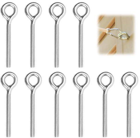 10 Piezas M8 Tornillo Largo con Argolla, 90 mm Tornillos de Argollas de Acero Inoxidable 304, Pernos de Ojo Cancamo Roscado, O-ring Perno de Anclaje con Anillo para Suspensión, Fijación, Cuerda