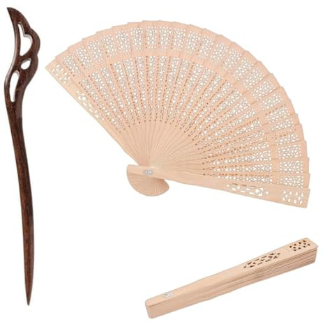 Set di 2 Ventagli a Mano in bambù con Pine di Capelli, Elegante Ventaglio da Viaggio, Piccolo e Pieghevole, Accessorio di Moda per Matrimonio e Decorazione per Eventi, Perfetto per Regali e
