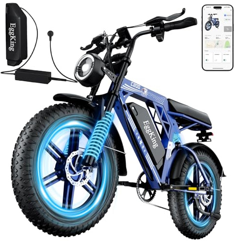EGGKING Bicicletta Elettrica 20 x 4.0 Fat Tire, Doppia Sospensione e 7 Velocità Bici Elettrica, E-Bike per Adulti, Batteria Rimovibile 48V 17.5/25 Ah, Display e Controllo APP (Classico)