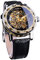 Winner Retro Manuelle Mechanische Skelettuhr mit Diamant und Schnitzerei Blume Handwerk Männer Skelett Armbanduhr Mechanische Klassische Römische Zahl, Schwarz / goldfarben, Skelett-Armbanduhr