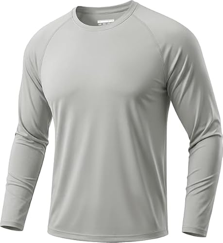 TACVASEN Camisetas de Protección Solar para Hombres Manga Larga Camiseta de Trabajo de Verano Camisa Protección UV UPF 50+ Top Deportivo Guardia de Rrupción Gris Claro
