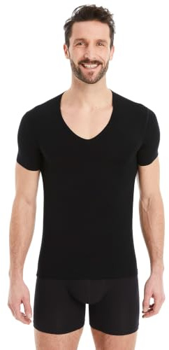 FINN Maglietta Intima Business Uomo a Manica Corta con Scollo a V - Maglia Sottogiacca in Originale Tessuto Lenzing® Modal - La T-Shirt Perfetta sotto Camicia e Abito Nero L