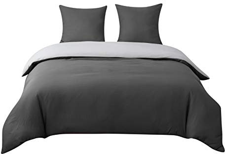 QZY 2teilig Bettwäsche 50% Baumwolle mit Reißverschluss - 135x200cm und 80x80cm Kissenbezug | Dunkelgrau/hellgrau