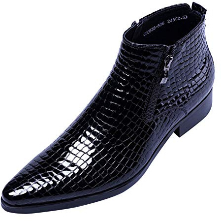 Santimon Bottes Habillées pour Hommes Mode Pointed toe Zip Crocodile Cuir de Ville Bottines Noir 41 EU