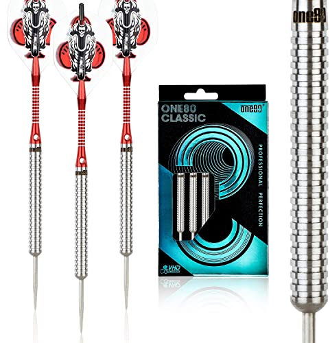 ONE80 Dartpfeile Tungsten Profi Dartpfeile mit Metallspitze Steeldarts Set mit Flights und Schäfte, 20 21 22 23 24 25 Gramm, Stil A-H (24g, A)