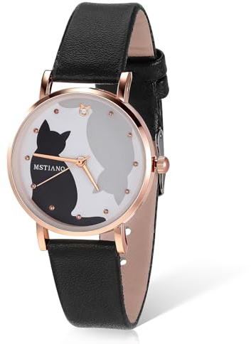 TEHAUX Girls Watch, Cute Cat Watch for Kids, Soft Leather Strap Waterproof Kids Quartz Wristwatch Analog for Girls Boys, Easy to Read Kitten Timepiece Gift for Daughter School
