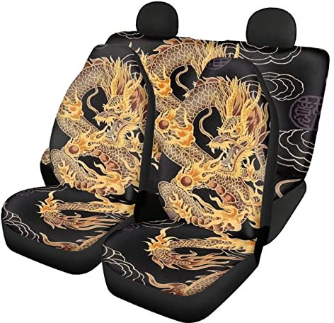 Belidome Chinesischer Drache Autositzbezüge, komplettes Set, Vorderseite und Rückseite, Auto-Dekoration, 4 Stück