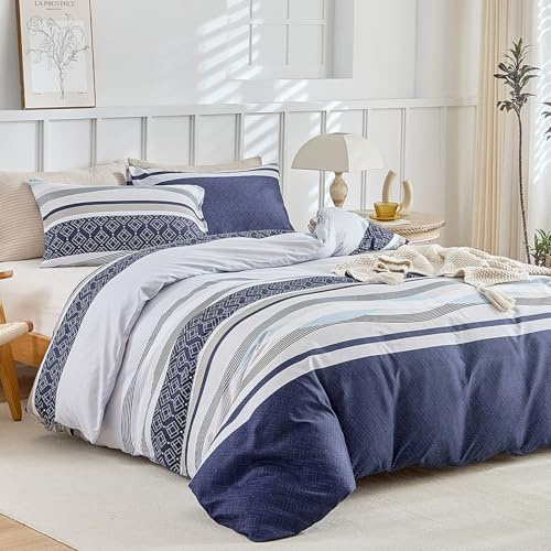 Tokokimo Funda Nórdica Cama 90, Funda Nórdica 150x220 cm, Bohemio Patrón Microfibra Funda Edredon 2 Piezas Compuesto por 1 Funda Nordica 150x220 cm + 1 Fundas de Almohada 50x75 cm, Rayas/Azul