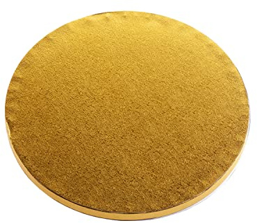 dekora - Base para Tartas Redonda - Diámetro 35 cm - Bandeja de Cartón Rígido Recubierto con Papel de Aluminio - Apto para Contacto Alimentario y Reutilizable - Color Dorado