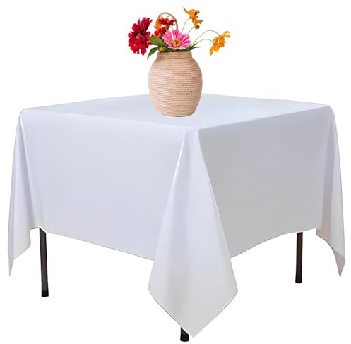 Elegant Event Essentials-Polyester Square Table Plain Cloth/Cover – For Home Décor Wedding Parties Dining Table Cafe Restaurant & Banquet- Stain & Wrinkle-Free-Washable 35 x 35 Inch White