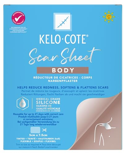 KELO-COTE Body Scar Sheets – Medical Grade Silicone - Soften & Flattens Raised Scars, Reduces Redness & Itching, Reusable Up to 21 Days - 5cm x 7.5cm