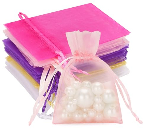 G2PLUS Multi-colored Organza Gift Pouches 7x9 cm: Small Favor Bags, 50 PCS