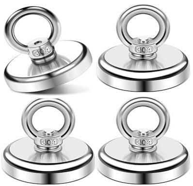 Calamite potenti 45KG, 4 Pezzi calamita potente 32mm, Magnete potente neodimio, Magnete da pesca, Magnet fishing con Golfare per Pesca Magnetica Salvataggio Nel Fiume Recupero di Oggetti