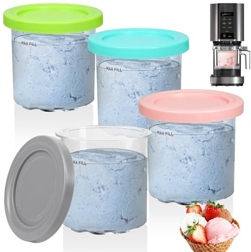 BYKITCHEN Creami Behälter for Ninja Creamy Eismaschine NC300EU, 4 Stück Eisbehälter für Speiseeis, Eismaschine Zubehör Kompatibel mit Ninja Creami Ice Maker NC299EU NC300EU NC301EU