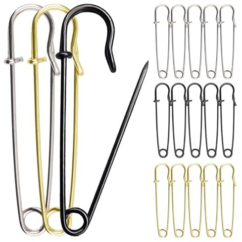 Große Sicherheitsnadeln, 6,9 cm, große und extra große Metall-Sicherheitsnadeln für Leder, Leinwand, Decken, Handwerk, Röcke, riesige Sicherheitsnadel für Drehungen, Federverschluss, 15 Stück