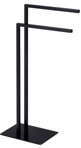 IDIMEX Porte Serviette Andrew pour Salle de Bain - Porte Serviette sur Pied en Métal Noir, Design Moderne et Simple avec 2 tringles, idéal pour Ranger des Serviettes
