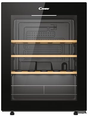 Candy - Cave à Vin Connectée 23 Bouteilles - 1 Porte - Classe Énergétique G - Froid Statique - Noire + Clayettes Bois - 62 Litres - 63 x 47,5 x 45,6 cm - Modèle CWC023