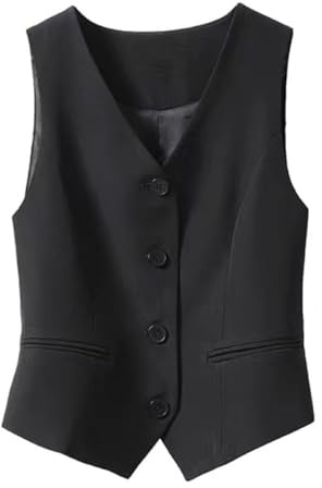 LSFYYDS Gilet donna, Slim Fit, collo a V, gilet smoking, gilet abito, elegante gilet vintage, gilet abito formale casual, copertura estiva, Nero,S