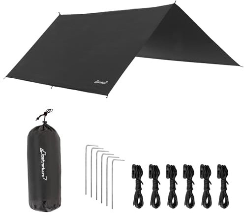 Clostnature Tarp Wasserdicht - 293 x 366 cm, Leichte Camping Zeltplane mit Ösen, Seilen und Erdnägeln, für Hängematte, Outdoor, Anti-UV Schnee Regen Schutz - Als Zeltunterlage, Zeltdach