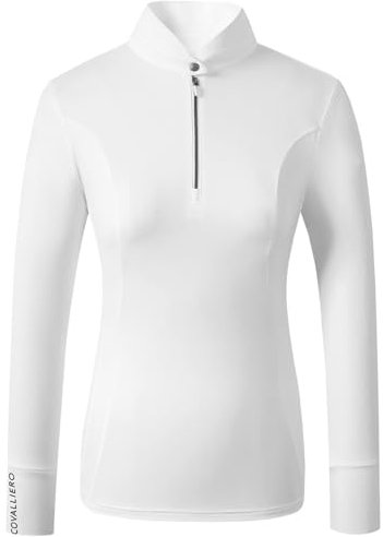 Covalliero - Damen Funktionsshirt Competition – Sport Longsleeve mit Stehkragen – Langarm Sportshirt – atmungsaktives & leichtes Reitshirt – Reitbekleidung in Weiß – Größe M