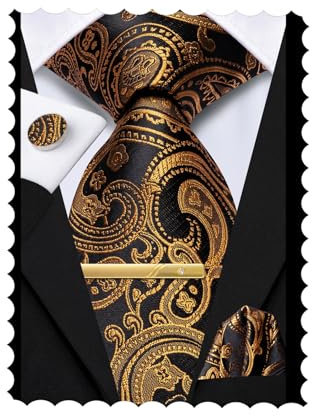 Hi-Tie 70 Extra Long Ties for Men Silk Mens Long Ties and Pocket Square Cufflinks Clip Pin Set Necktie for Business