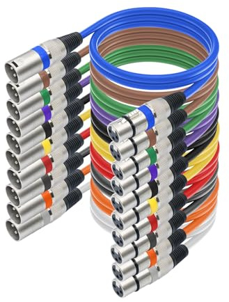 Kixolo 10 Pack XLR Cable 5m, XLR Cable Macho Hembra, Cable de micrófono XLR macho a hembra Cable XLR balanceado de 3 pines para micrófono, mezclador, altavoz, amplificador