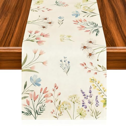 Runner da Tavolo Primavera, 33x183cm Runner da Tavola Pasquale, Moderno Runners da Tavola Fiori Tovaglia Primaverile Lavabile, Floreale Colorato Decorazioni per Vacanze, Cucina, Pasquale, Feste (A)