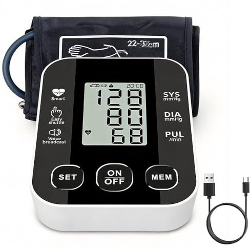 XPJBKC Tensiomètre Bras, Tensiometre Bras Professionnel avec Grand Écran Numérique et Instructions Vocales (Anglais), Brassard Ajustable (22-32 cm), 2 x 99 Mémoire, pour Une Utilisation à Domicile