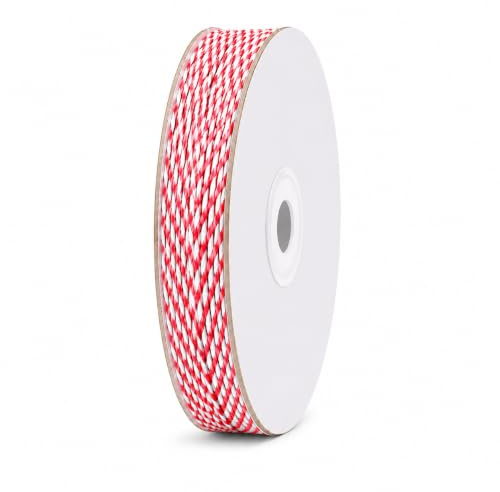 Red White Christmas String 100m Cotton String Roll Strong Craft Twine Gift Wrapping String Food Safe Packaging Rope Cotton Twine Ideal For Cooking Crafts Butchers Baking Xmas Holiday Decoration