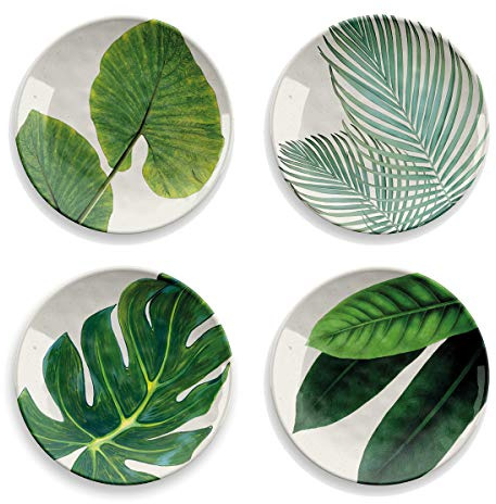 Epicurean 3912067 Set of 4 Amazon Floral Melamine Side Plates, White