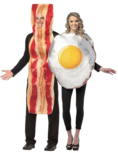 Imposta Costume - Bacon & Fried Egg Couples Costume - Adult One Size | Matching 2-piece food-themed fancy dress set with bacon slice and fried egg tunics for couples, friends, men or women