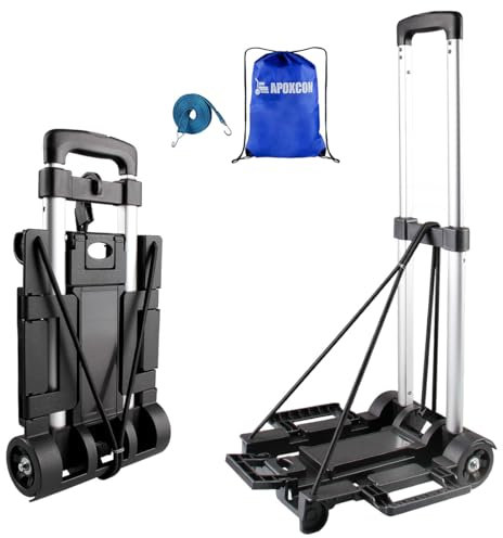 APOXCON Faltbarer Trolley Handkarre 40,8 kg Kapazität Aluminiumlegierung Tragbar 2 Räder Mini-Wagen für Zuhause Büro Einkaufen Reisen Verwendung Kompakt Leicht Gewicht