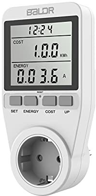 BALDR Strommessgerät 3680W,Stromzähler für steckdose, Energiekostenmessgerät Mit Grosem LCD-Bildschirm und Maximale Überlastsicherung, Stromzähler fur Zuhause (Weis)