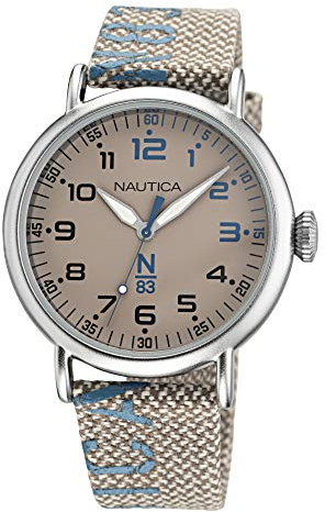 Nautica Men's Quartz Canvas Strap, Beige, 20 Casual Watch (Model: NAPLSF017)