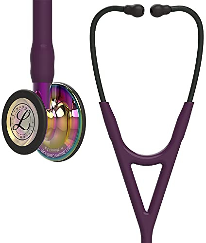 3M Littmann Cardiology IV Stethoskop für die Diagnose, hochglänzendes, 6239, regenbogenfarbenes Bruststück, pflaumefarbener Schlauch, violetter Schlauchanschluss und schwarzer Ohrbügel